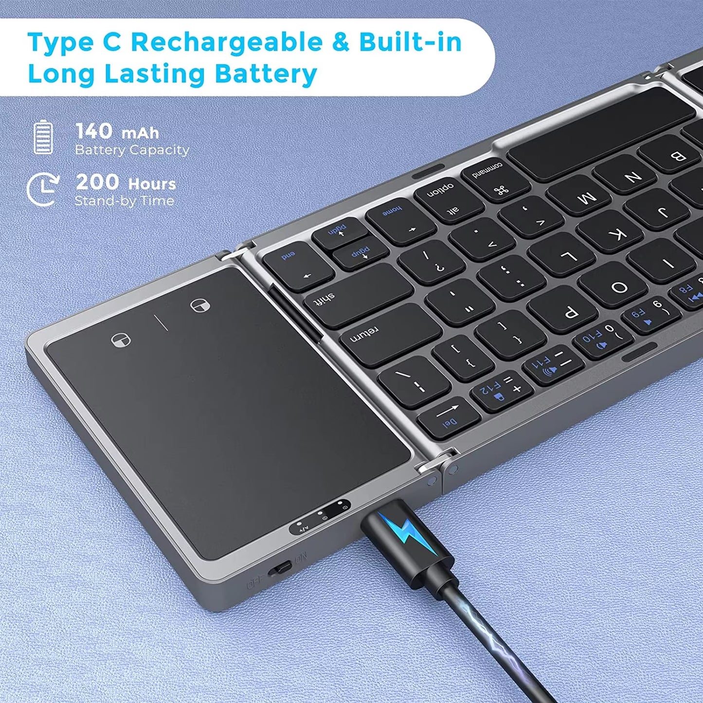 Foldable Wireless Bluetooth Keyboard Rechargeable Folding Portable Keyboards for PC Mac Smartphone Windows Ios Android