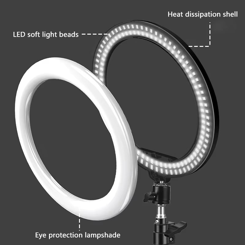 10Inch Selfie Ring Light with Optional Tripod, Photography Fill Light Led Ring Lamp Ringlight for Video Recording Live Broadcast