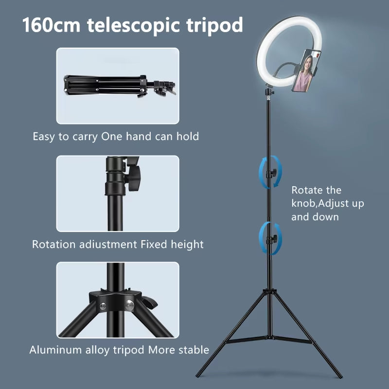 10Inch Selfie Ring Light with Optional Tripod, Photography Fill Light Led Ring Lamp Ringlight for Video Recording Live Broadcast